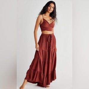 Free People Sun Set Tiered Ruffled
Wide Leg Pants Faux Wrap Crop
Top S red